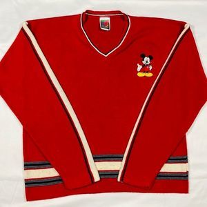 Vintage Embroidered V-Cut Mickey Mouse Long Sleeve Sweater